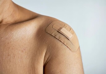 bandage and plaster on a person's shoulder