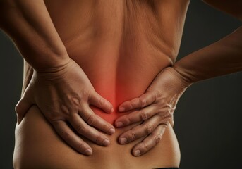 Person is touching their lower back in pain, tension in muscles