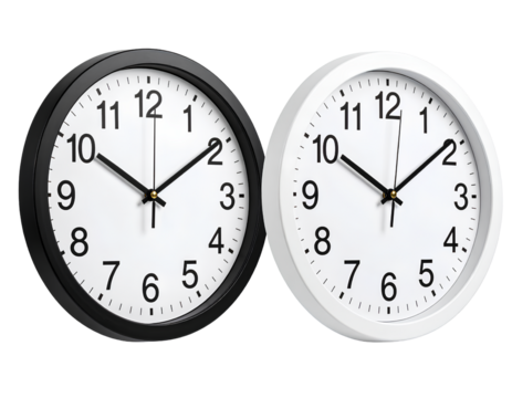 Pair of Classic Wall Clocks on Transparent Background