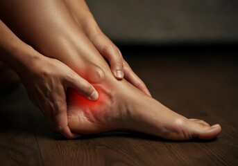 person touching their ankle in pain, tension and discomfort, foot massage