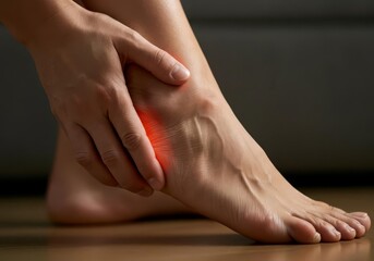 Person touching their foot in pain, tension and discomfort, foot massage