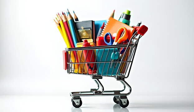 Shopping Cart Full of School Supplies