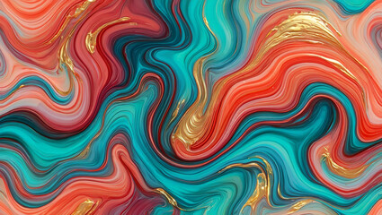 Fototapeta premium Abstract swirling teal red gold marble texture background