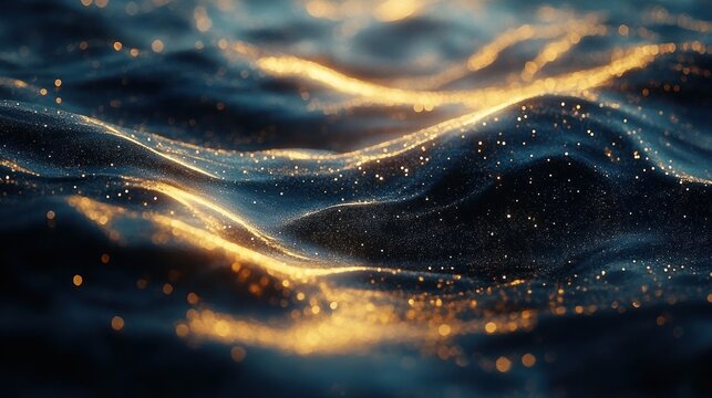 Abstract water surface with golden sparkles