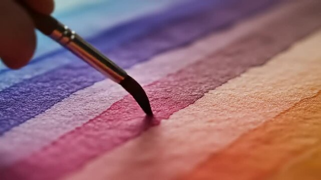 Painting a Colorful Watercolor Stripe Pattern with a Fine Brush for Artistic Expression