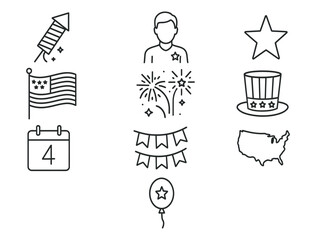 Independence Day Line Art Icons