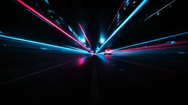 Dynamic movement of light streaks on highway background with vibrant color, speed motion
