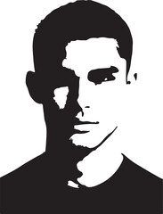 Modern Black and White Graphic Design boy Silhouette Portraits in High Contrast