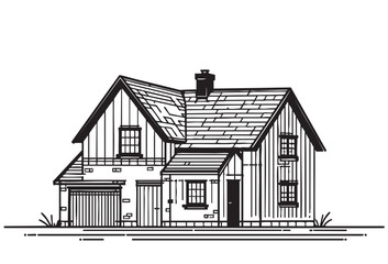 House doodle vector sketch building on white background, hand drawn