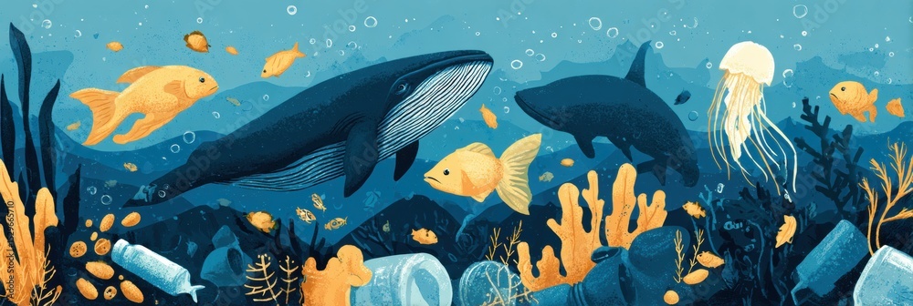 Poster understanding plastic pollution and its harmful impact on marine life and ecosystems in oceans aroun