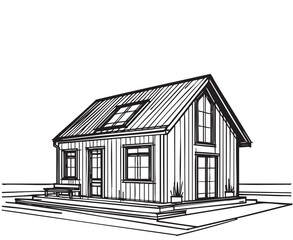 Hand drawn wooden village house. Sketch house cottage