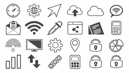 Vector icon set for web design, a collection of communication, social, and business symbols