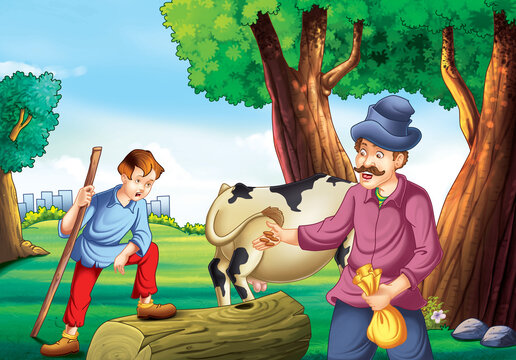 Cute cartoon made by hand drawn jpeg Jack and the Beanstalk fairy tales story pages 1 to 9.	
