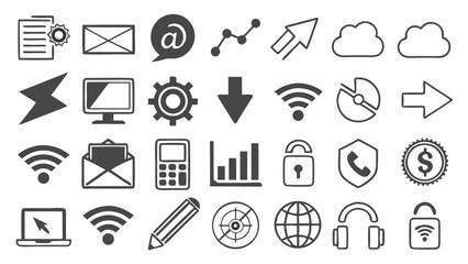 Hand-drawn vector communication icon set for web and business