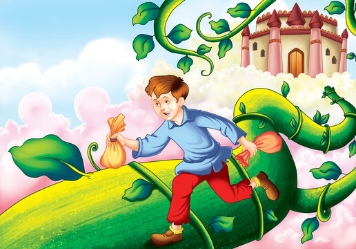 Cute cartoon made by hand drawn jpeg Jack and the Beanstalk fairy tales story pages 1 to 9.	
