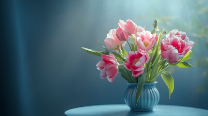 Obraz premium Tulip Flower in Blue Vase Still Life