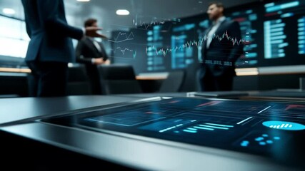 A digital interface featuring data visualizations, data analytics, or a financial trading dashboard. Seamless looping animation of digital glow particles, perfect for background use. - Powered by Adobe