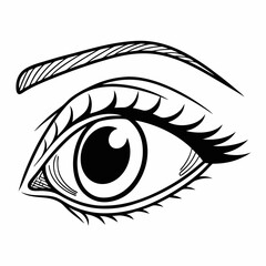 Black tribal human eye vector icon illustration with peacock iris design and long eyelashes