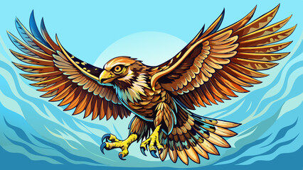 Fototapeta premium Hawk in Flight: A majestic hawk soars through the sky, its wings outstretched in a powerful display of freedom and grace. The intricate patterns of its feathers are visible in stunning detail.Very bea