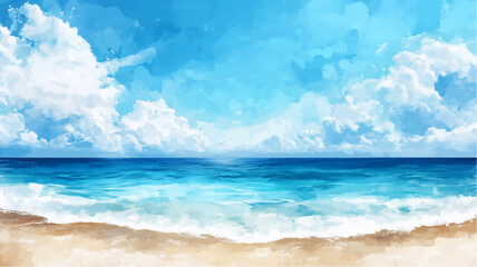 Obraz premium Vector illustration of summer sandy beach, watercolor paints