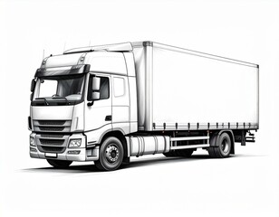 A Detailed Sketch of a Modern White Box Truck for Delivery and Logistics