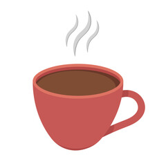 Hot Coffee Cup with Steam Vector Illustration. A simple and modern flat vector illustration of a red coffee cup filled with hot brown coffee.
