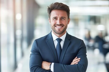 Confident Entrepreneur in Modern Office Building Exuding Professionalism and Success with Style