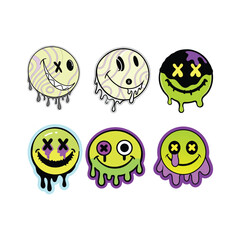 Collection of Melting and Distorted Smiley Face Stickers.
