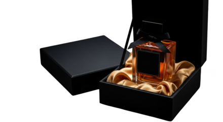 Amber liquid in black box presentation