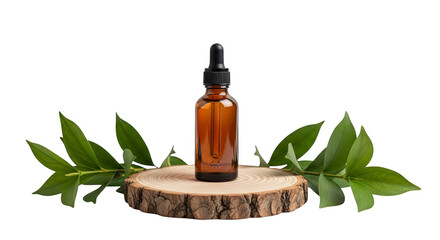Amber dropper bottle amidst botanical accents