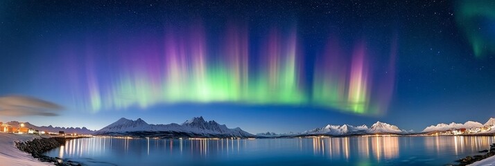 Stunning Northern Lights Illuminating Twilight Sky Over Majestic Mountains in Serene Wilderness