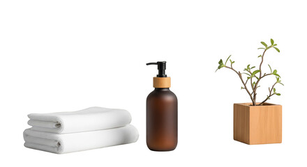 Bathroom serenity towels soap dispenser plant