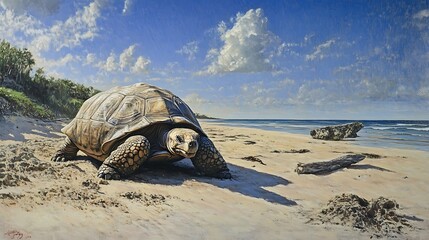 Giant tortoise on beach