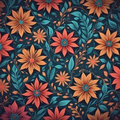 abstract floral vector background with colorful flowers and leaves