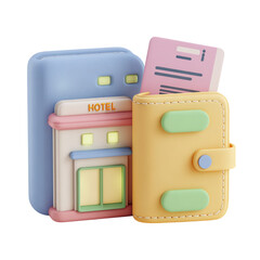 Hotel Booking with Travel Wallet, Vacation Planning, and 3D Render.