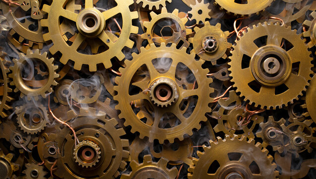 Intricate steampunk gears clockwork mechanism background