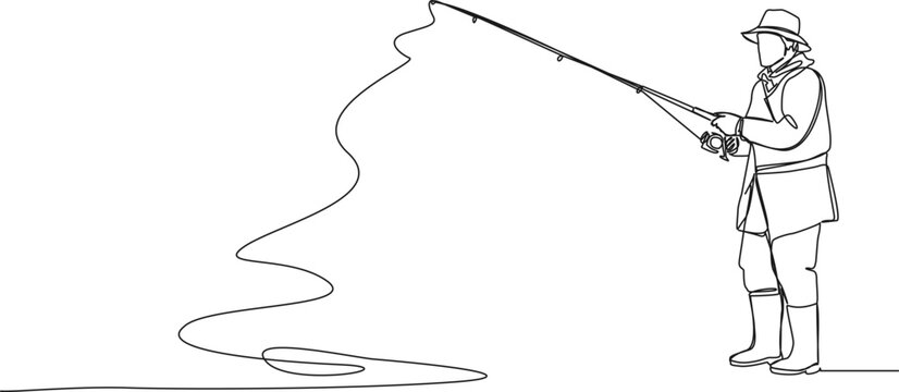 fisherman fishing line art, black and white clip art preview