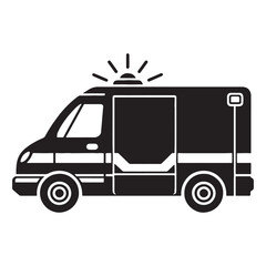 Clean Ride Ambulance silhouette in urban setting – Ambulance illustration – Minimalist Ambulance vector – Vehicle silhouette

