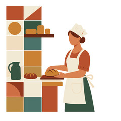 Female baker preparing bread illustration for artisan bakery promotions