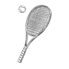 tennis ball and racket vector hand drawn illustration