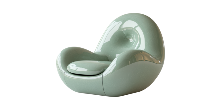 Futuristic Green Armchair With Glossy Finish. Modern Design And Comfort In Home Decor Isolated On Transparent Background