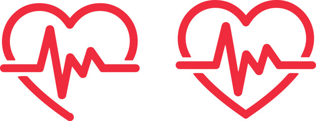 Red heartbeat icons set medical healthcare symbol