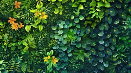 Eco friendly indoor vertical green wall with natural elements