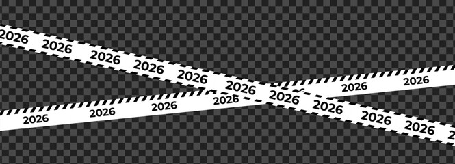 2026 New Year Caution Tape, Warning Barrier Design for Future Event or Security Concept. Editable, Isolated, Trendy Banner. Vector Illustration.