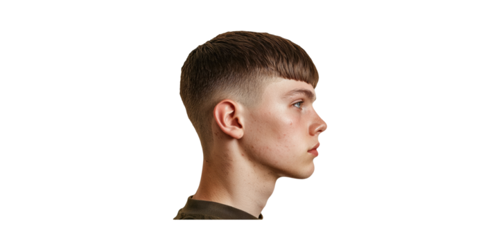 Profile View Of Young Man With Modern Hairstyle. Fashion And Grooming Trends Highlighted Isolated On Transparent Background