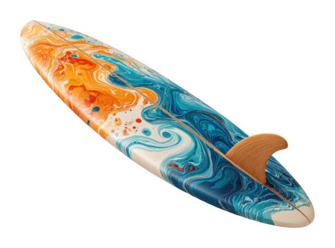 Surfing action with colorful board on ocean waves beach environment aerial view sport concept