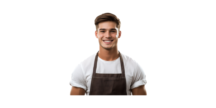 Smiling Young Man In Apron. Culinary Enthusiasm And Professionalism Isolated On Transparent Background