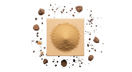 Cosmetic powder island amidst floating particulates