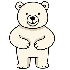 Adorable vector illustration of a cartoon polar bear standing upright, showcasing a simplistic yet charming design with a creamy beige color palette and bold black outlines.