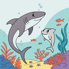 vector illustration of a set of cartoon fishes